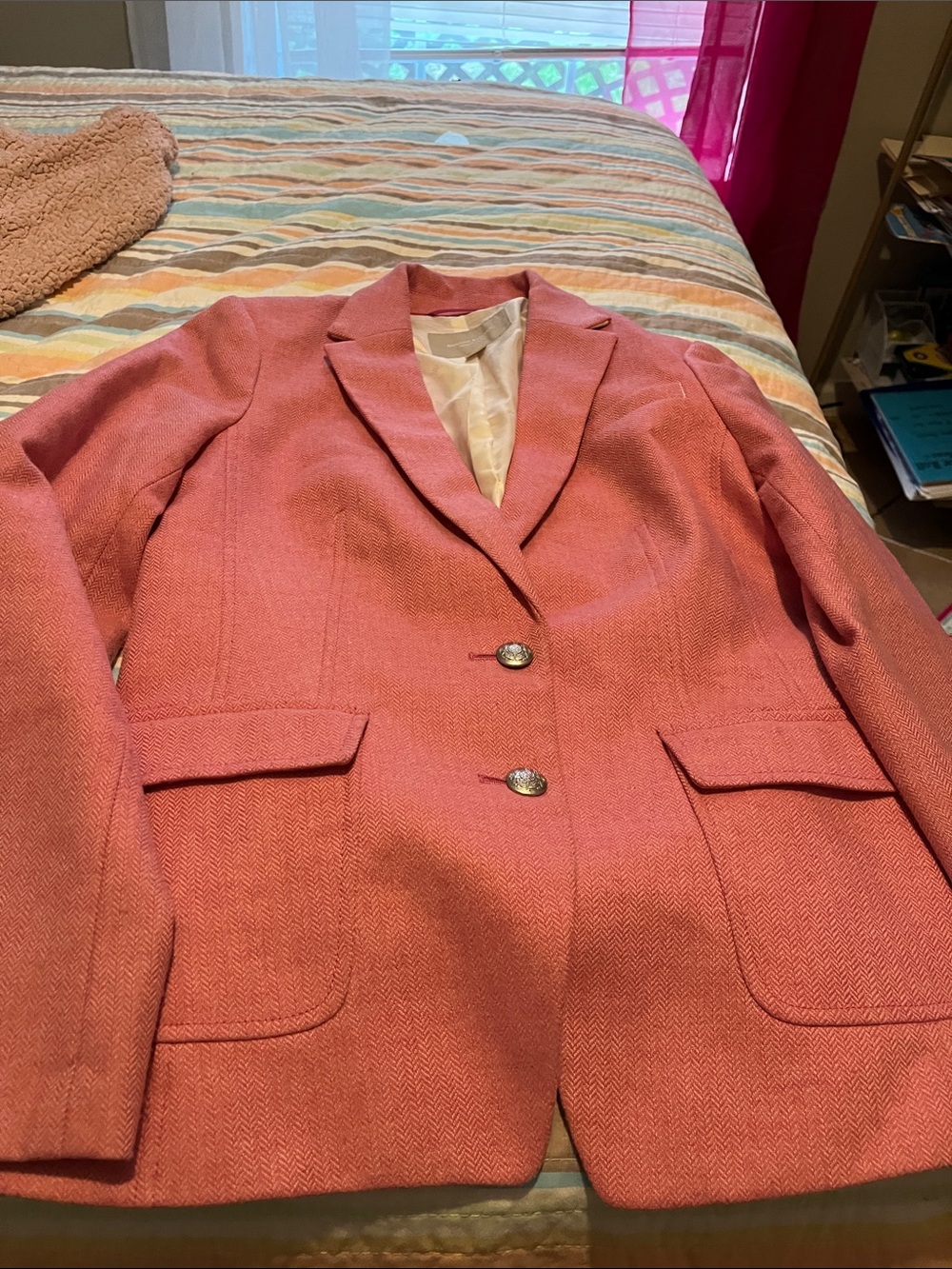 Pink Blazer Size 4 Banana Republic Jacket Wool Herringbone Elbow Patches